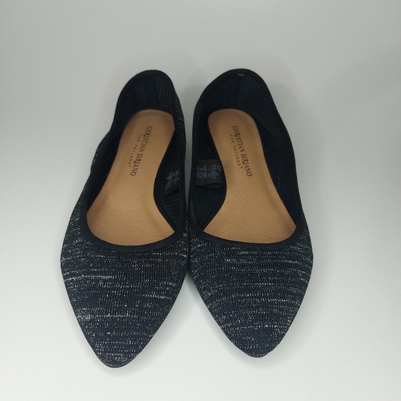 Christian Siranio Black & Silver Point Toe Flats - Picture 10 of 10
